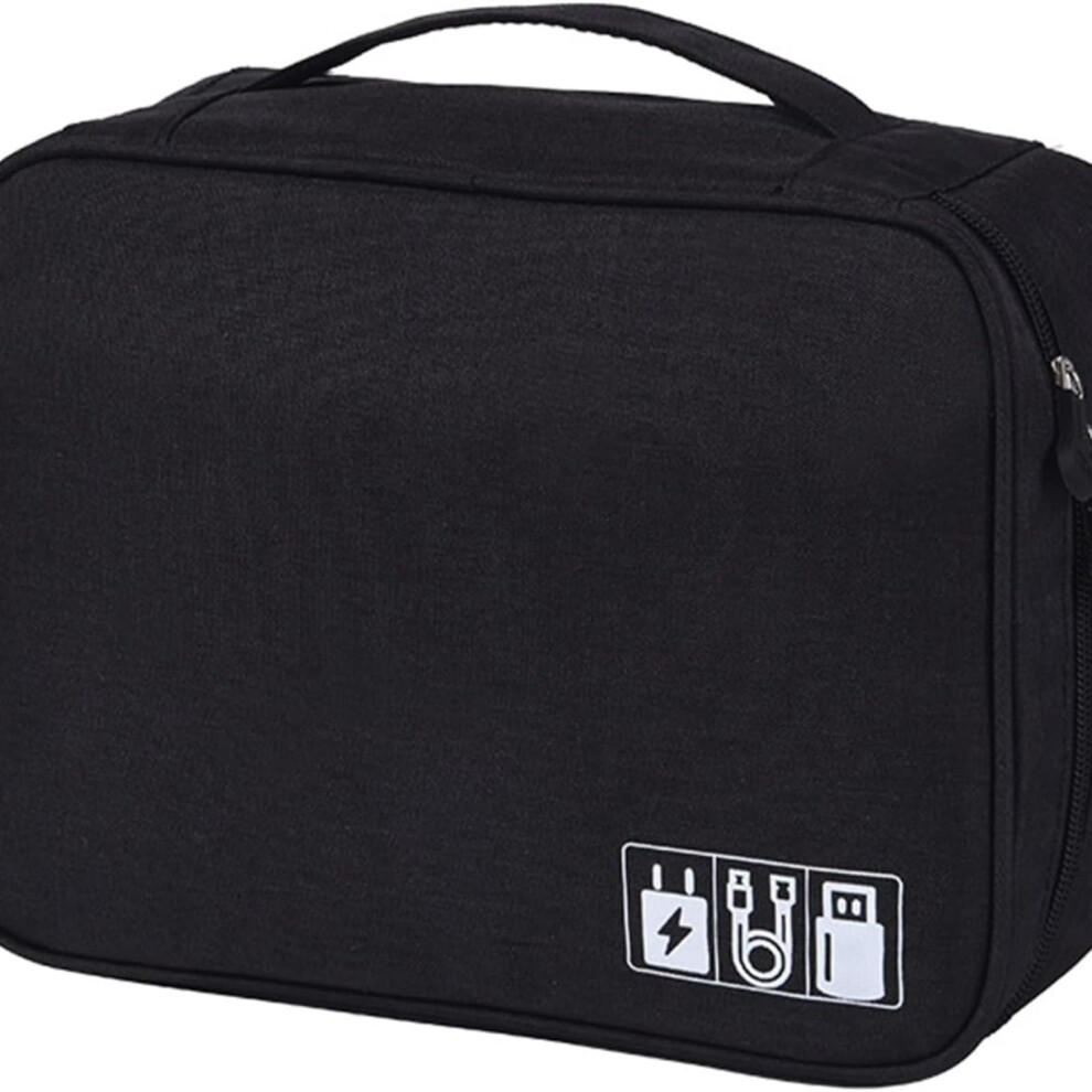 Large Capacity Electronics Organizer Bag For Travel, Tech Accessories Storage Case With Compartments Black 9455672301442