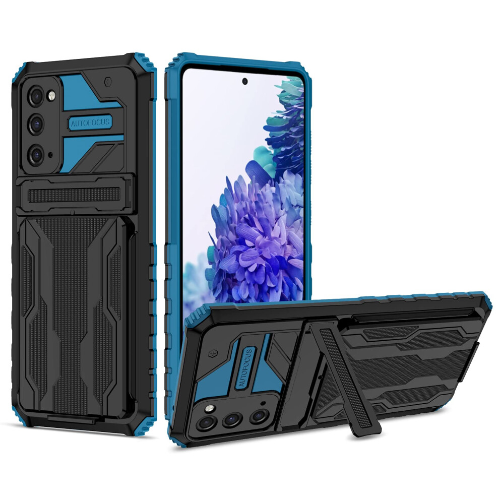 Rugged Shockproof Wallet Case With Detachable Card Holder And Kickstand For Samsung Galaxy S20 Fe 5G Blue 9073542729549