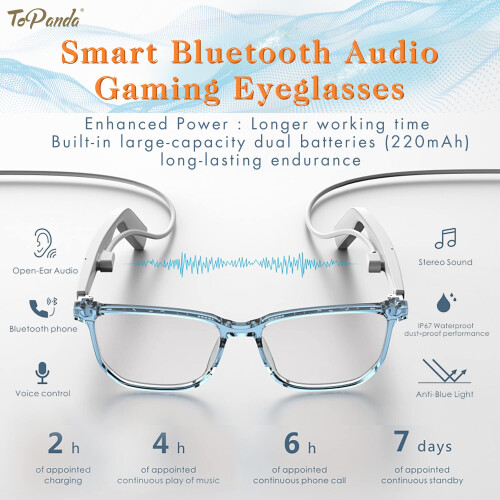 Smart Audio Glasses with Bluetooth 5.0, Open Ear TWS Sound, Blue Light Blocking Lenses, Waterproof 1
