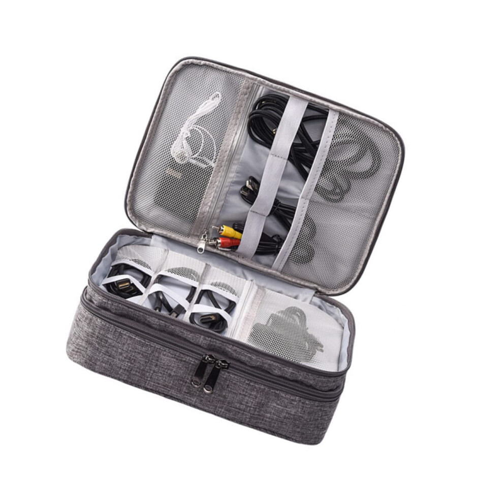 Electronics Organizer With Layered Detachable Design, Grey Travel Cable Storage Bag For Gadgets 9092120787641