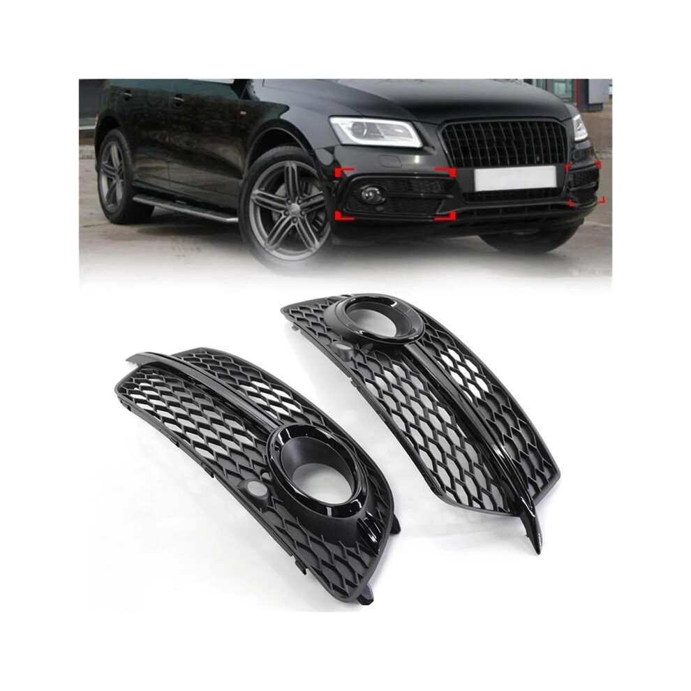 2X Front Bumper Fog Grille Cover For Audi Q5 Sline 20132017 Replacement With Sporty Layered Design Black/Light 9092120213447