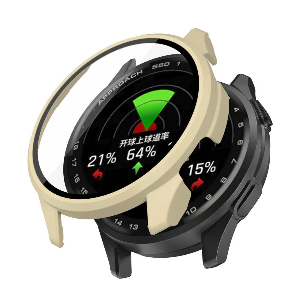 Case With Screen Protector For Garmin Approach S50, Full Coverage Shockproof Bumper With Tempered Glass, Beige 9092120788662