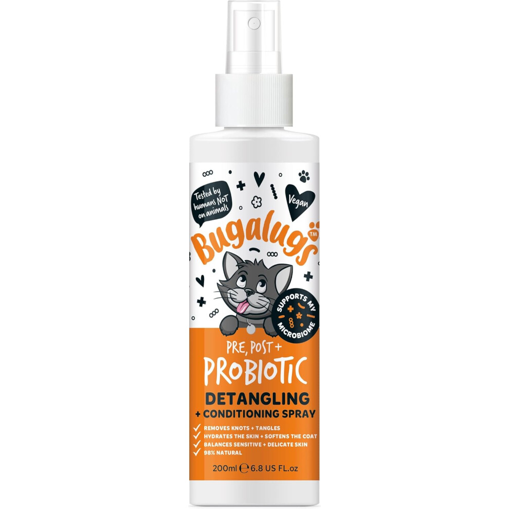 Bugalugs Cat Probiotic Detangler Spray - Leave In Conditioner Spray For De Matting. No Tangles Pet Detangling Spray