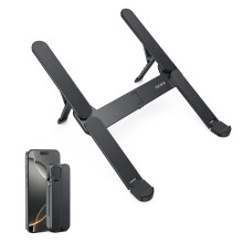 Laptop Stand Adjustable Aluminum Holder for MacBook Tablet 1016 Dark Black Bifold Design