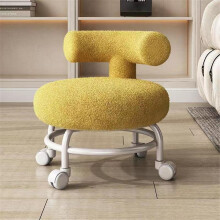 Rolling Stool with Backrest, Low Height Chair with Soft Lambsfaux wool Upholstery and Smooth Wheels