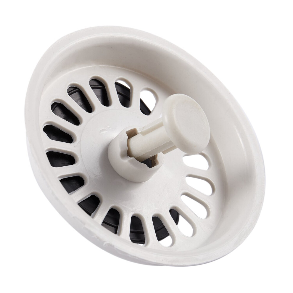 Food Waste Stopper Spin Lock Sink Drain Strainer 3.1" Dia Plastic White/Black 6032399921318