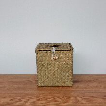 2 Pack Square Seagrass Facial Tissue Box - Decorative Woven Paper Holder Napkin Dispenser - Straw Tissue Box Cover