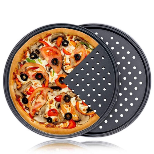 Pacote com 2 Assadeiras Perfuradas para Pizza de 11 Polegadas, Aço Carbono com Revestimento Antiaderente, Bandeja para Assar Pizza Fácil de Limpar 1