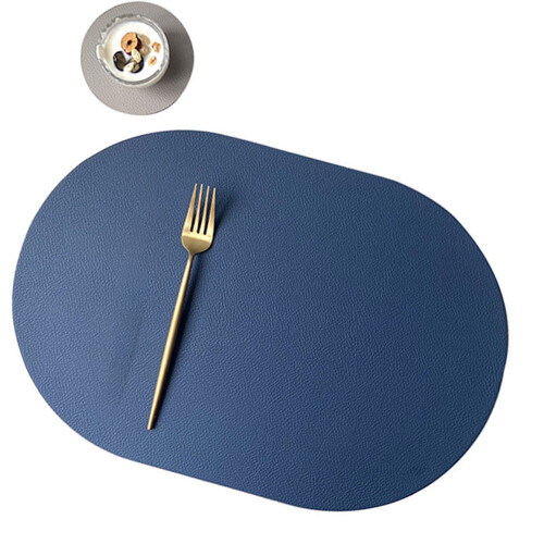 PU Leather Placemat Set with Coasters For Dining-blue plus gray