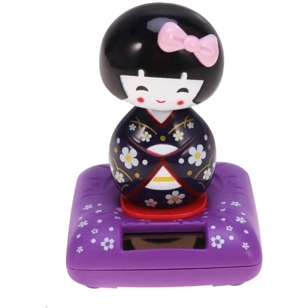 Solar Dancing Doll Car Dashboard Ornament Japanese Kimono Solar Powered Decor Purple 9092120791938