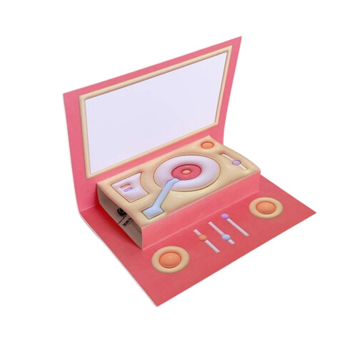 Musical 3D Gramophone Birthday Card-Red gramophone greet