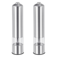 Press style round pepper grinder Electric Mill in Stainless Steel, Salt Mill (Salt) or Pepper Mill-Silver Color-With light