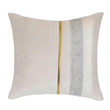 Velvet Sofa Pillow Cover Features Crystals Accent Home- Beige