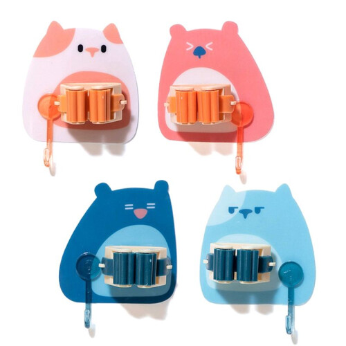 Lovely Bear Mop Holder Hook Included, Strong Load Capacity, Waterproof, Easy Installation, Multicolored