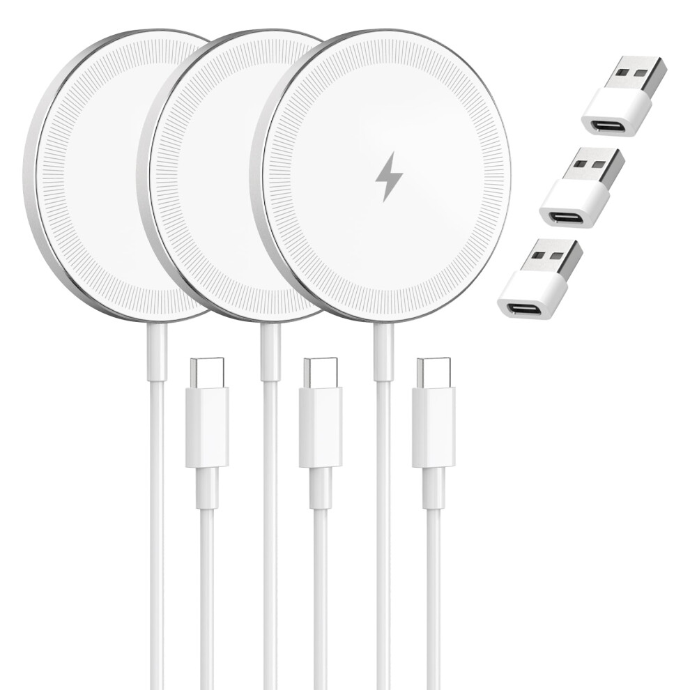 3 Pack Magnetic Wireless Charger 15W Fast Charging Pad For Iphone 17Â12 Series And Airpods, Slim Travel Design, Casefriendly White 9330225031598