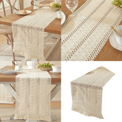 Low Maintenance Lace Embellished Table Runner 180cm Wrinkles-BG 1