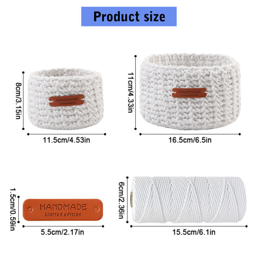 Crochet Basket Making Set With Cotton Yarn Hook Needle And 2