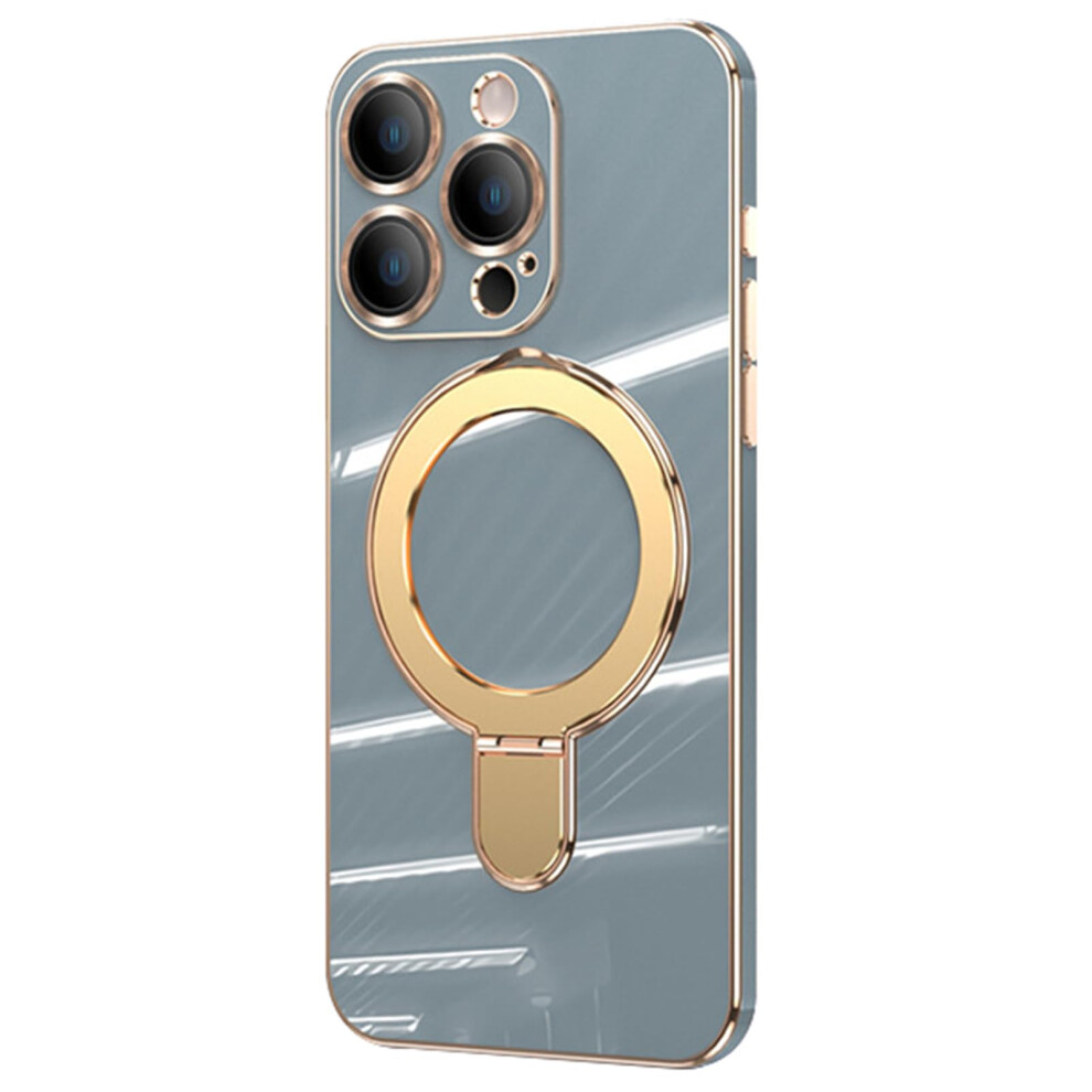 Slim Case With Lens Protection And Magnetic Ring Stand Compatible With Iphone 15 Pro Max Magsafe Grey 9092120792393
