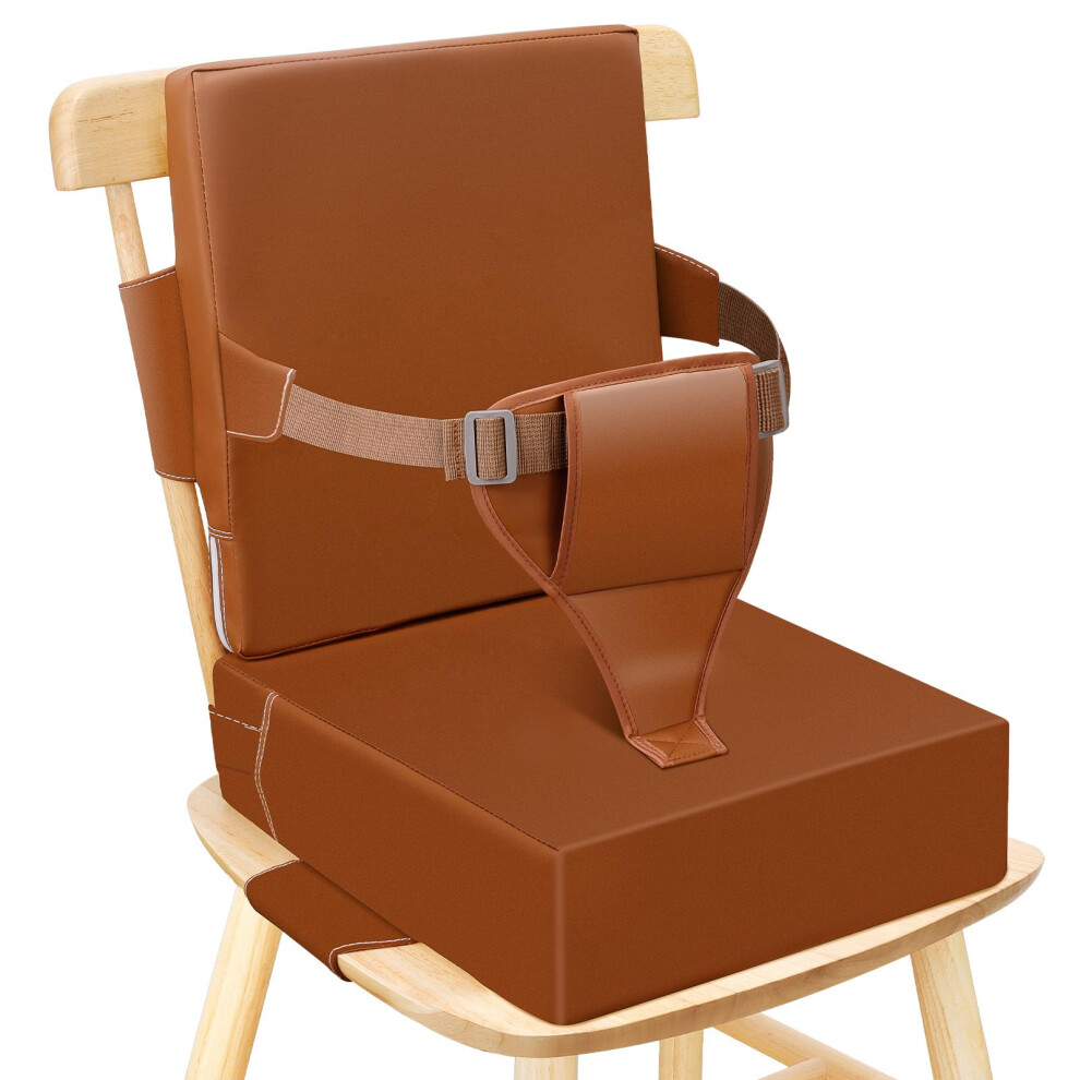 Toddler Booster Seat With Backrest Waterproof Nonslip Cushion Adjustable Straps For Dining Chair Dark/Brown