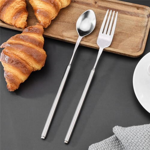 Retractable Fork and Spoon Set Barbecue, Dinner, Dessert Tableware Adjustable and Lengthened Anti-Scalding Tableware 1