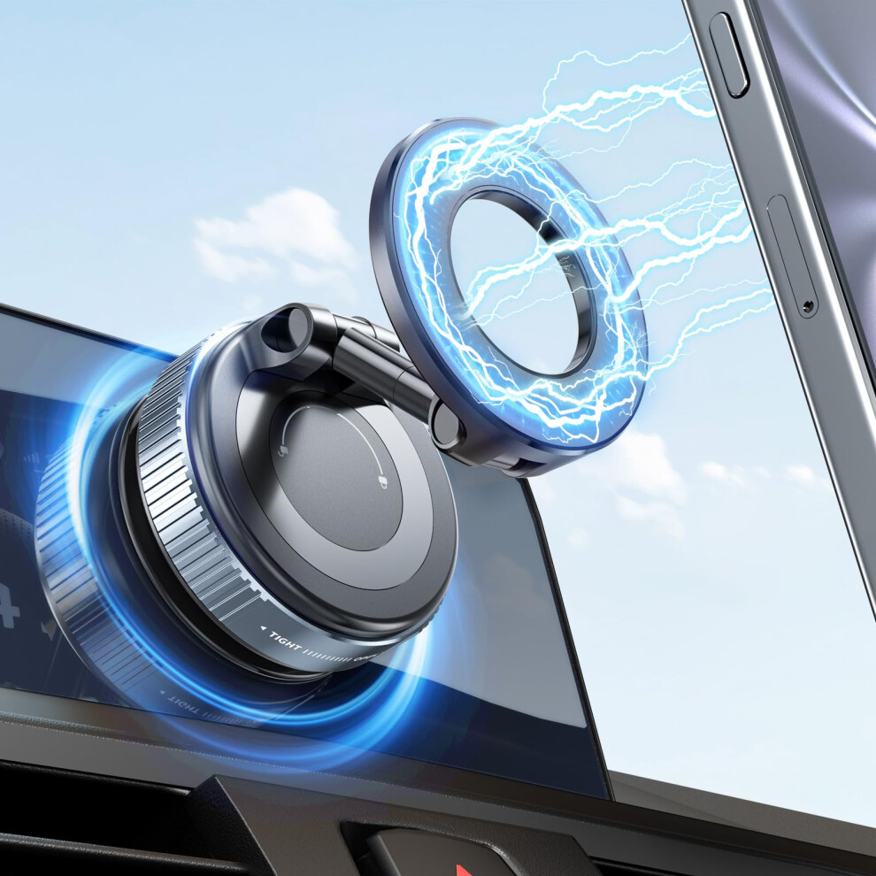 Magnetic Car Phone Mount With Duallock Suction, 360 Rotation, Foldable, Universal For Smartphones 9455672307635