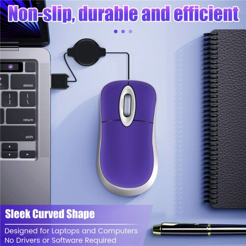 USB Wired Mouse Retractable Tiny Small Mouse 1600 DPI Optical Compact Travel Mice for Windows 98 2000 XP Vista Version 1