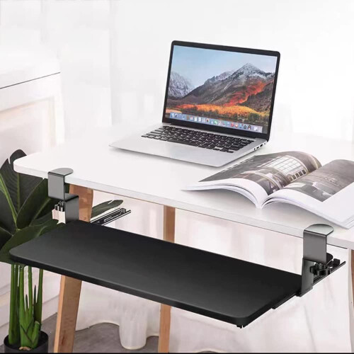 Under Desk Keyboard Tray, PullOut Adjustable Height, SpaceSaving, Black, 25 x 65 cm