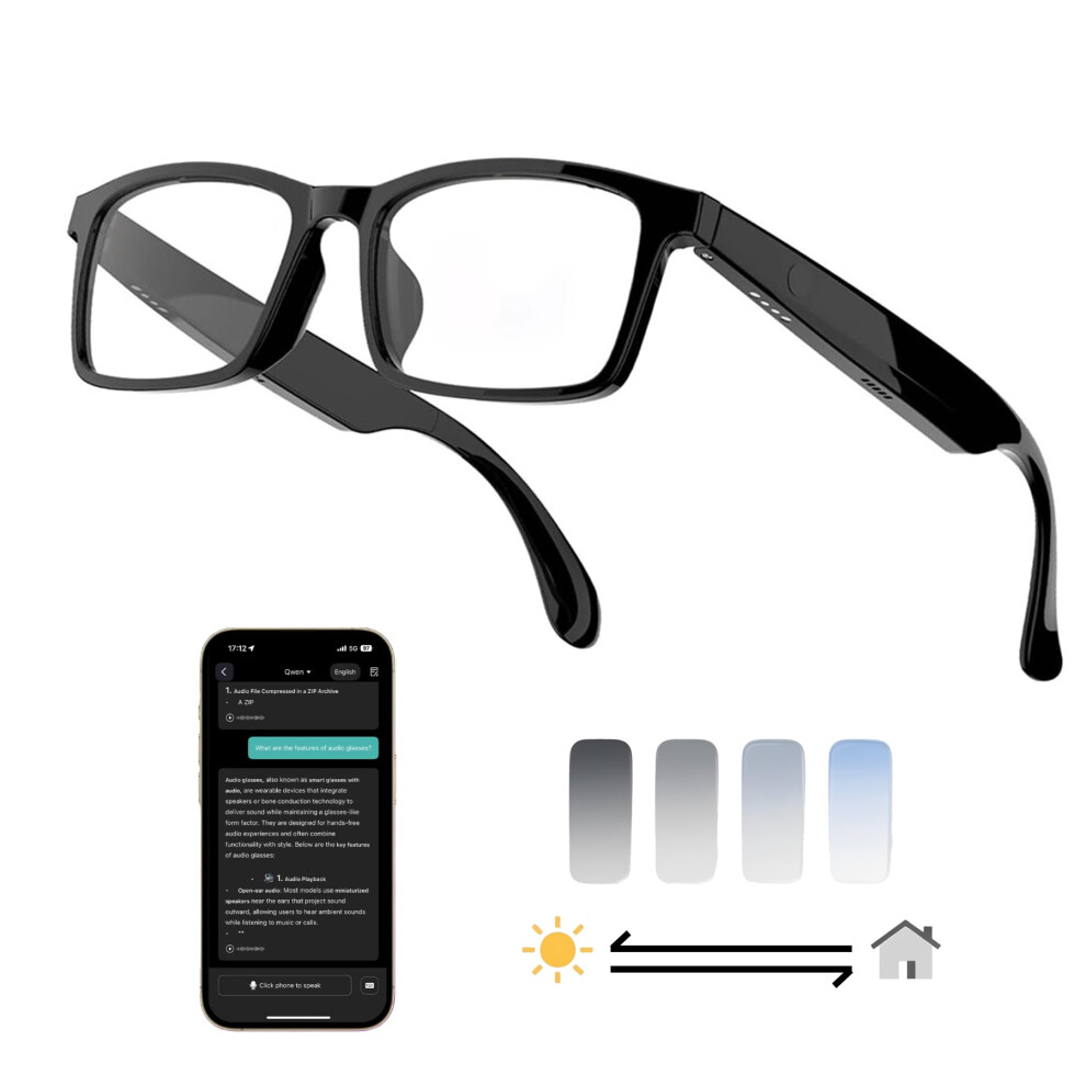 Smart Bluetooth Translator Glasses With Ai Photochromic Lenses For Travel, Business And Sports Black/Light 9092120793581