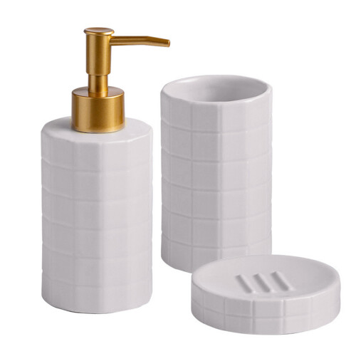 Modern Porcelain Bathroom Organizers-Light Grey Three Piece Set