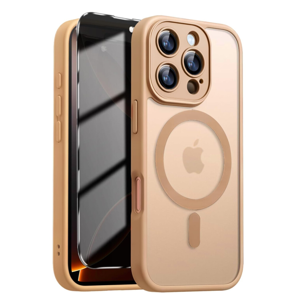 Privacy Case With Screen Protector Shockproof Matte Translucent Desert Titanium For Iphone 16 Pro Magsafe 9092120793901