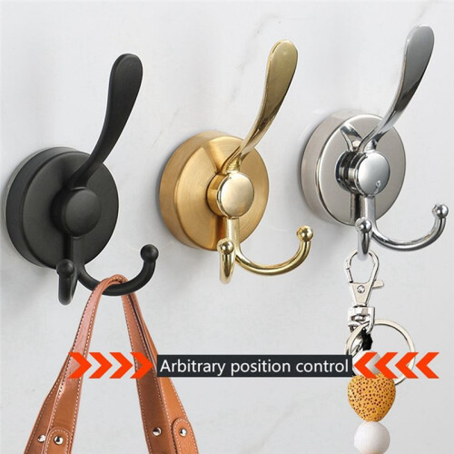 2pcs Stainless Steel Sucker Double Hook Punch-Free Powerful Sucker Hook Reusable Rust-Proof Clothes Hook Silver 2