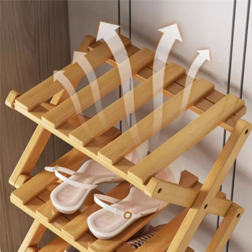 Bamboo Multi-Layer Folding Shoe Rack, Retractable Household Storage Shelf, Space-Saving Shoe Organizer,Dark Brown 1