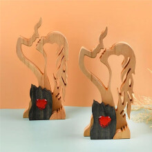 Adorno de Madera Estatua de Pareja de Madera para Decoración del Hogar Figura Abstracta de Pareja Besándose Escultura de Amor Eterno San Valentín
