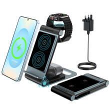 3 in 1 Wireless Charging Station for Samsung, Foldable Charger Stand for Phone Watch Earbuds, Celadon