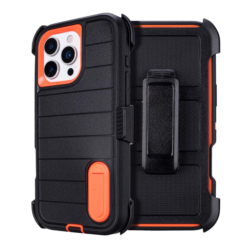Holster Case With Belt Clip, Military Grade Shockproof Protection, Black And Orange For Iphone 16 Pro Orange,Black 9330225033011
