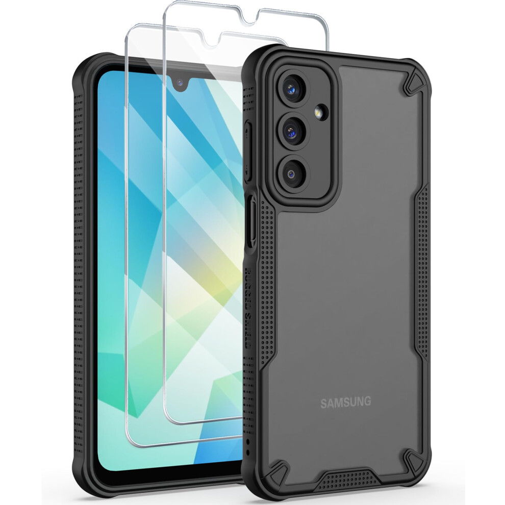 Case For Samsung Galaxy A16 5G With 2X Tempered Glass, Military Grade Shockproof Matte Black 9092120795172