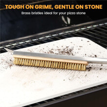 2pcs 21Inch Pizza Oven Brush with Scrapers, Copper Wire Pizza Stone Cleaning Brush for BBQ Grill Cleaning