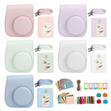 Sofortbildkamera-Schutztasche, PU-Hülle für Instax 12 mit Albumfiltern, Bunten Rahmen, Aufklebern, Rosa