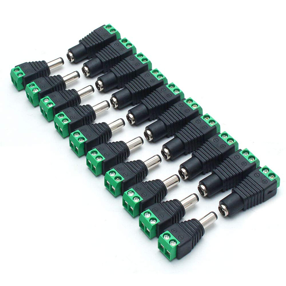 Dc Power Jack Connector 10 Pairs 2.1 X 5.5 Mm Plug Set For Led Strip And Cctv 12V Secure Connection 9092120795509