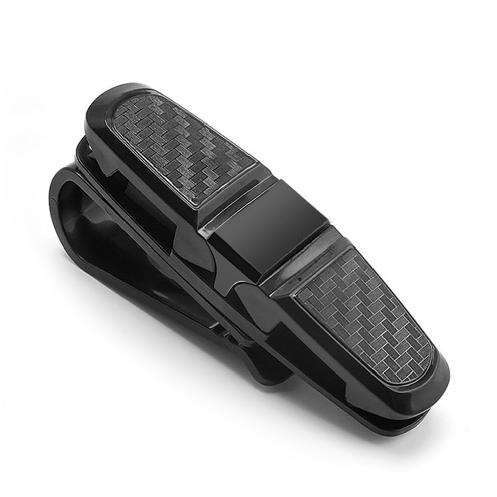 Car Sun Visor Glasses Clip, Dual Glasses And Card Holder, 180 Rotating Scratch Carbon Fiber Design Black 9771547636588