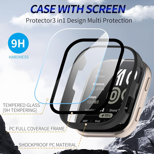 2 Pack Screen Protector Case with Builtin Tempered Glass Full Coverage Hard PC Bumper for Amazfit Bip 6 1