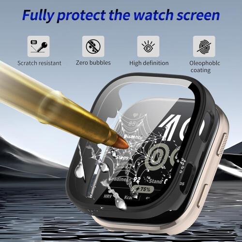 2 Pack Screen Protector Case with Builtin Tempered Glass Full Coverage Hard PC Bumper for Amazfit Bip 6 2
