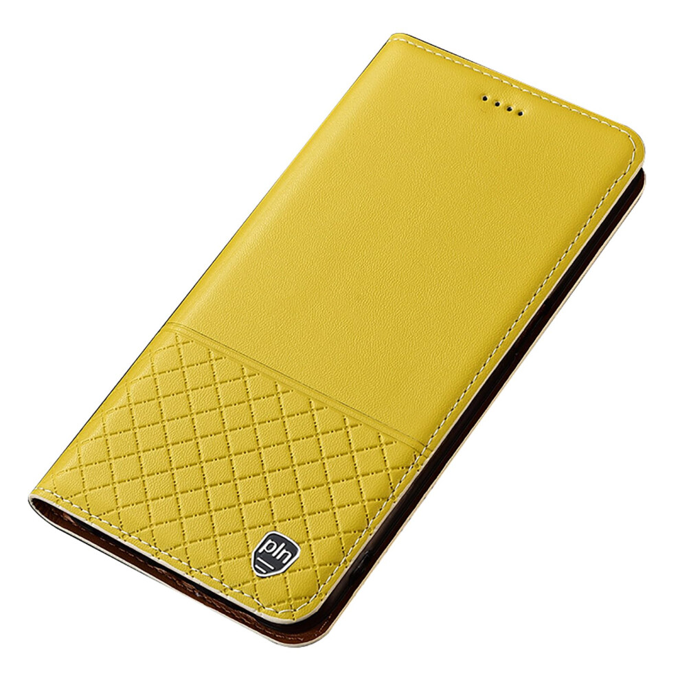 Cowhide Leather Wallet Case For Iphone 16E Se4, Magnetic Flip Retro Business Cover With Card Holder And Kickstand, Yellow 9073542732174