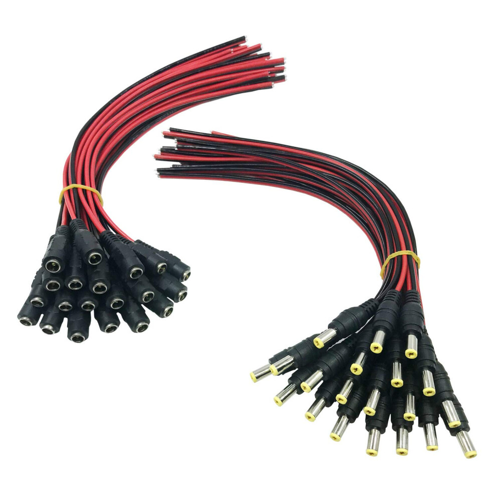 20 Pairs Dc Power Pigtail Cable 12V 5A Male Female 5.5Mm X 2.1Mm Connectors For Cctv And Led 9092120795943