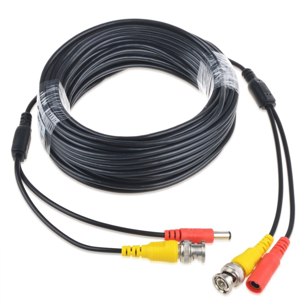 20M Bnc Video Power Cable For Cctv Security Camera, Premade Allinone Black Wire With Connectors 9092120796100