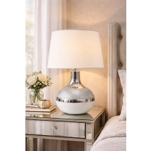 White Ceramic Glitter Lamp Base & Drum Shade
