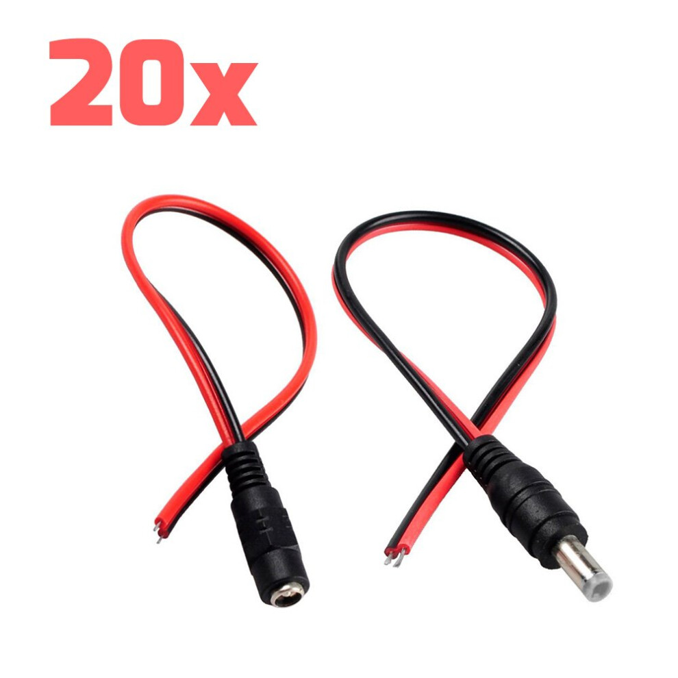 20 Pack 10 Inch 2.1X5.5mm Cctv Power Cable Male Female Dc Pigtail For Quick Camera Connection 9455672310093