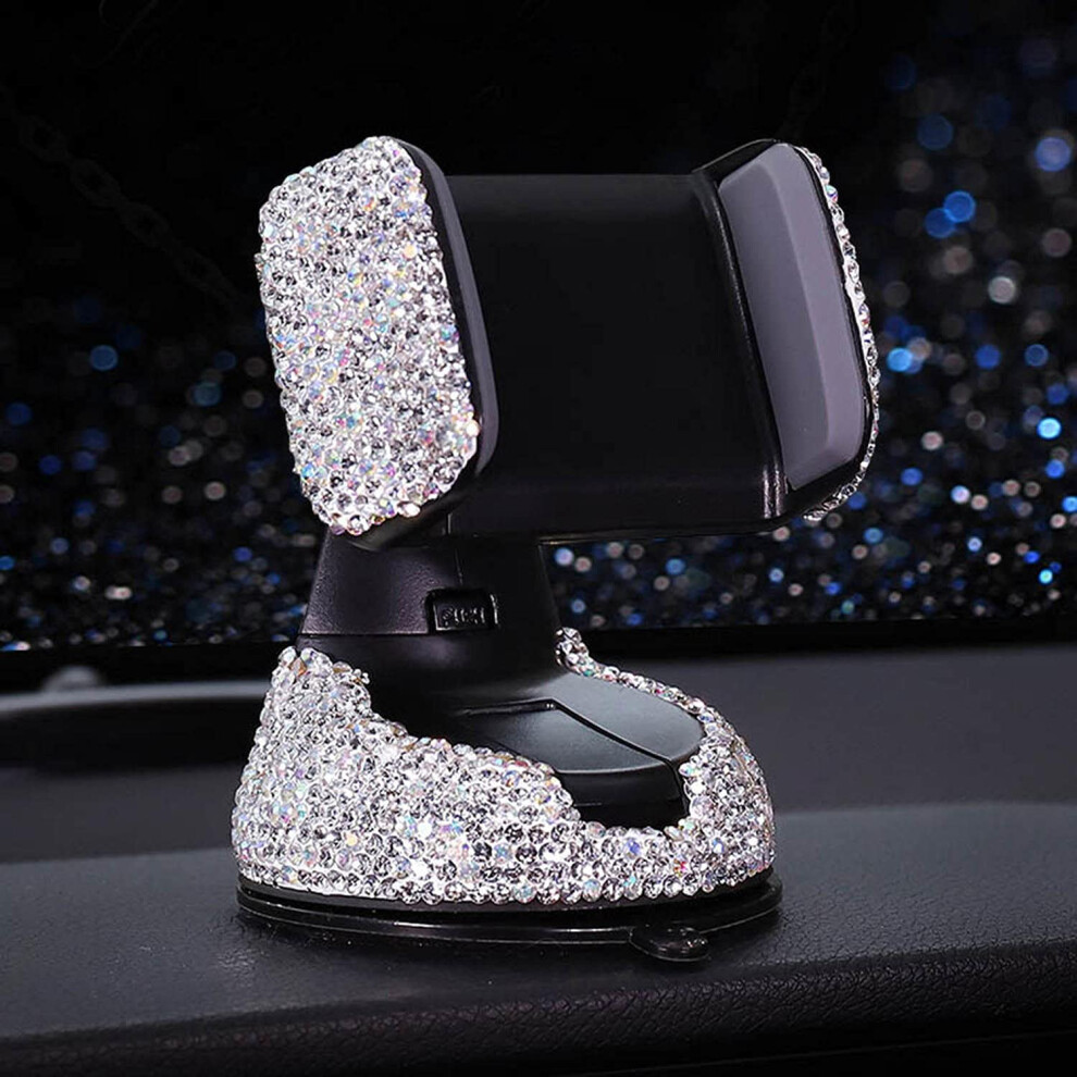 Crystal Car Phone Holder 360 Rotation Universal Rhinestone Car Mount For Dashboard And Air Vent White 9092120796759