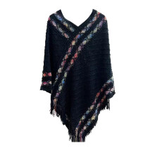 Sjaals voor dames, capes voor dames, sjaal met franjes, warme wintersjaal met kwastjes, sjaal voor dames, zwart, one size