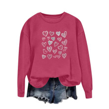 Felpa da donna per San Valentino | Girocollo con stampa a cuori oversize rosa acceso | Top casual per il tempo libero e idea regalo, taglia M